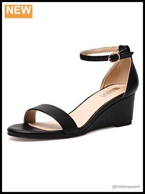 IDIFU Low Heel Open Toe Wedge Sandals Adjustable Ankle Strap Buckle